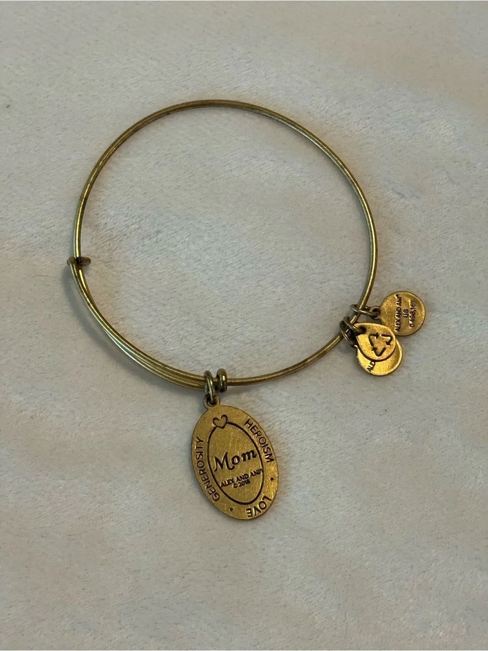 Alex and Ani 2018 Floral Oval Mom Charm Bangle Bracelet - Antique Gold